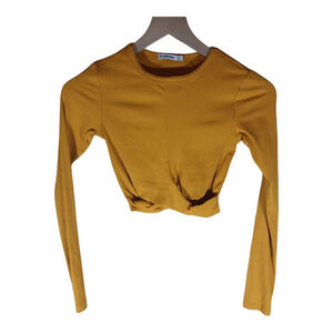 Stradivarius Womens Long Sleeve Crop Top Mustard Yellow Size Small Holiday Boho
